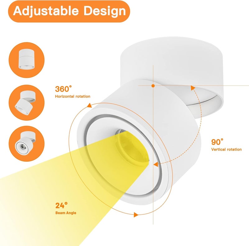 SUNMEIYI سبوت لايت سقف LED قابل للتعتيم 12W 3CCT 3000K/4000K/5000K سبوت لايت سقفي قابل للتعديل للإضاءة الداخلية، سبوت لايت موجه لغرفة المعيشة، الممر، المعرض، إضاءة فنية، CRI93 1200LM (أبيض) - Image 3